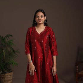 Red - hand embroidered a-line buti work spun dupion silk