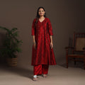 Red - hand embroidered a-line buti work spun dupion silk