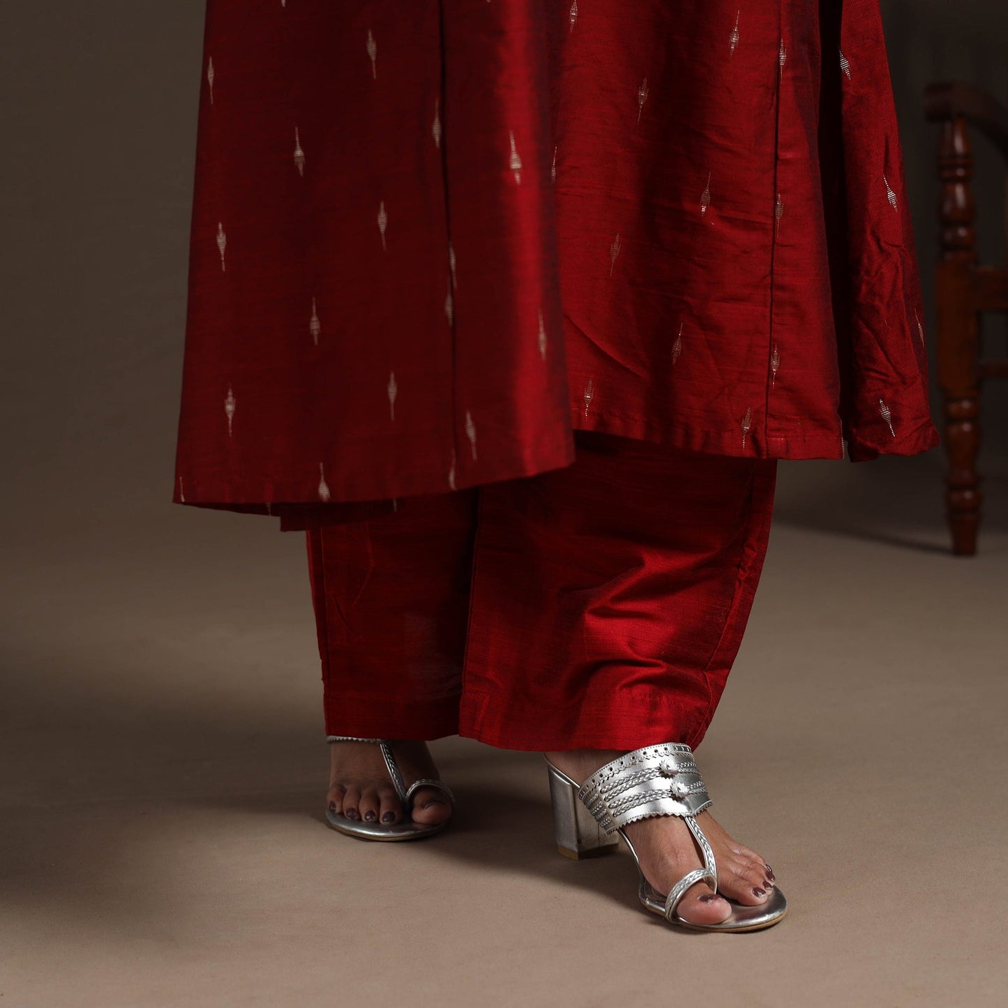 Red - hand embroidered a-line buti work spun dupion silk