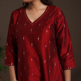 Red - hand embroidered a-line buti work spun dupion silk