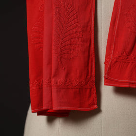 Red - hand embroidered lucknow chikankari cotton stole 02