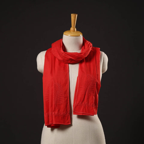 Red - hand embroidered lucknow chikankari cotton stole 02