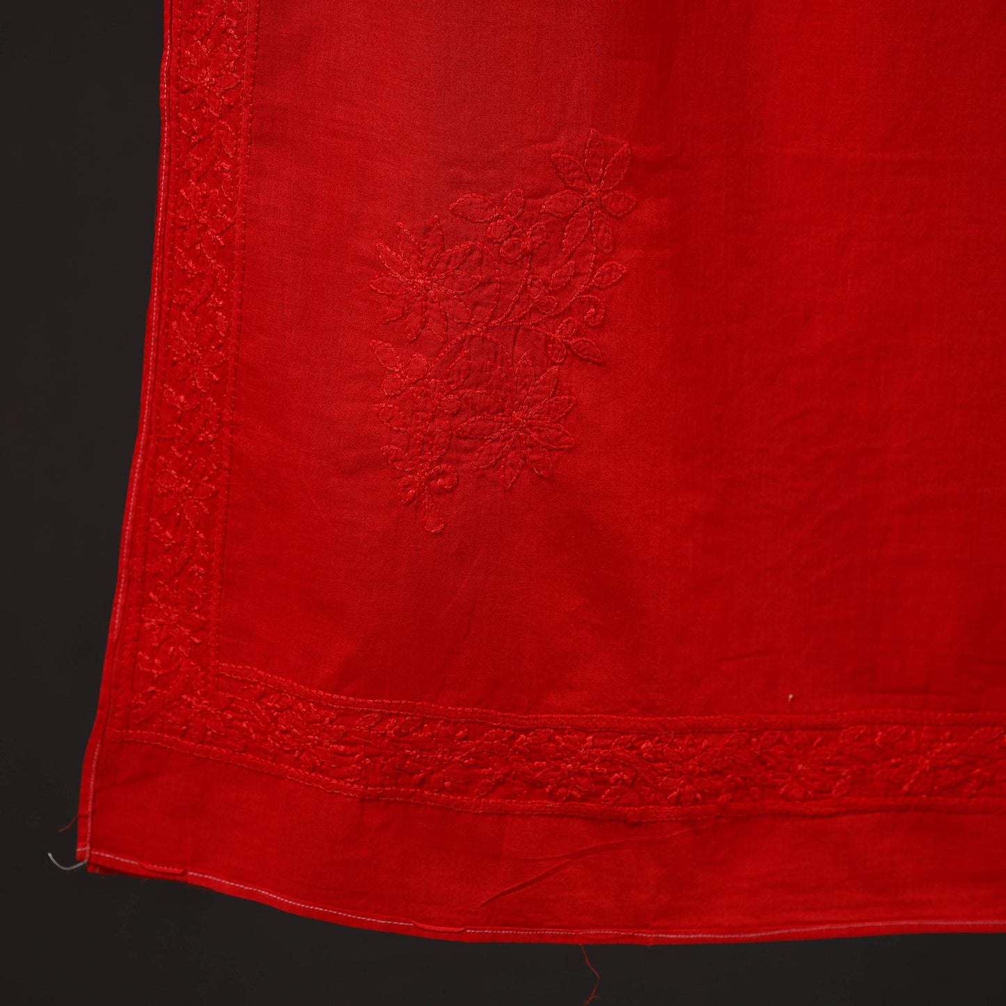 Red - hand embroidered lucknow chikankari cotton stole 03