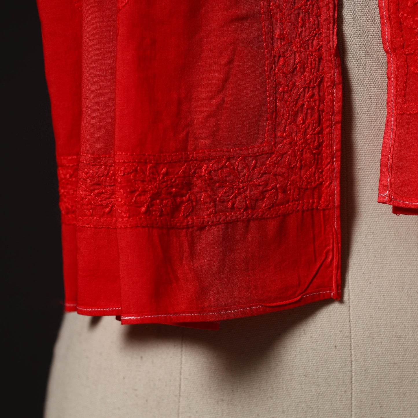Red - hand embroidered lucknow chikankari cotton stole 03
