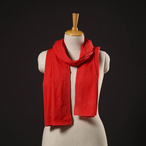 Red - hand embroidered lucknow chikankari cotton stole 04