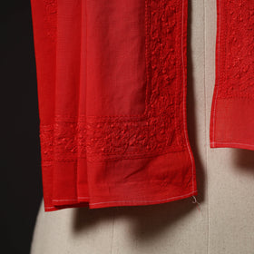 Red - hand embroidered lucknow chikankari cotton stole 04