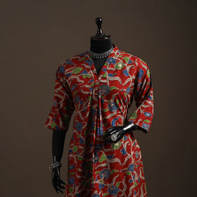 Hand embroidered printed cotton a-line kalamkari kurta
