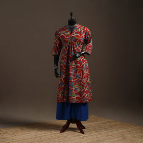 Hand embroidered printed cotton a-line kalamkari kurta