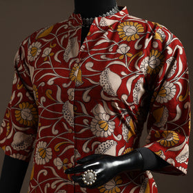 Hand embroidered printed cotton a-line kalamkari kurta