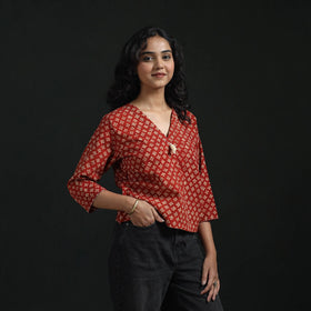 Hand embroidery block print cotton natural dyed ajrakh crop