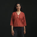 Hand embroidery block print cotton natural dyed ajrakh crop