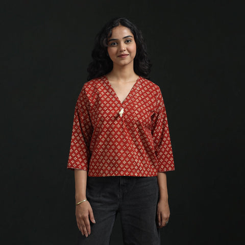 Hand embroidery block print cotton natural dyed ajrakh crop