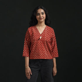 Hand embroidery block print cotton natural dyed ajrakh crop