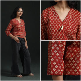 Hand embroidery block print cotton natural dyed ajrakh crop