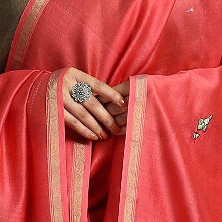 Red Hand Embroidery Chanderi Silk Handloom Kashida Dupatta