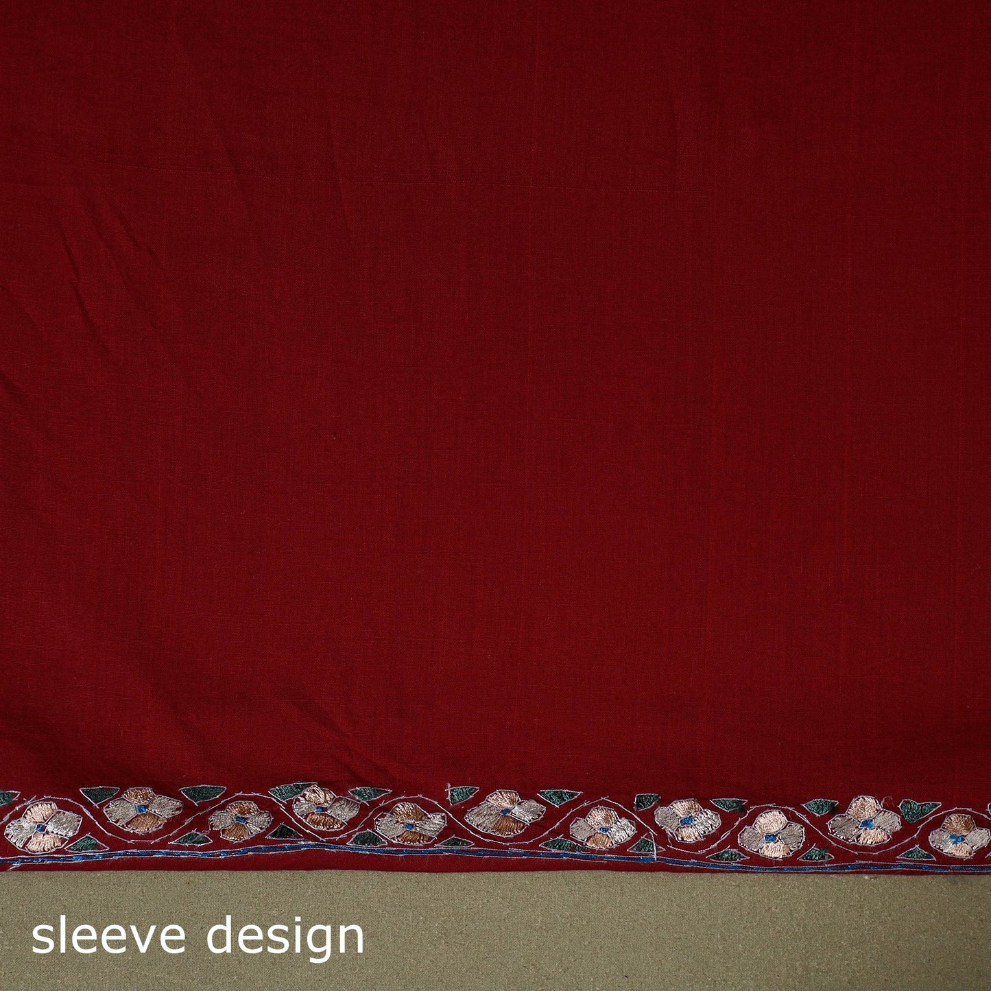 Red Hand Embroidery Cotton Kashida Kurta Material