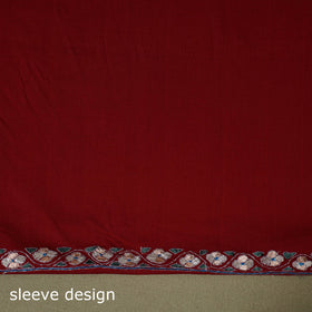 Red Hand Embroidery Cotton Kashida Kurta Material