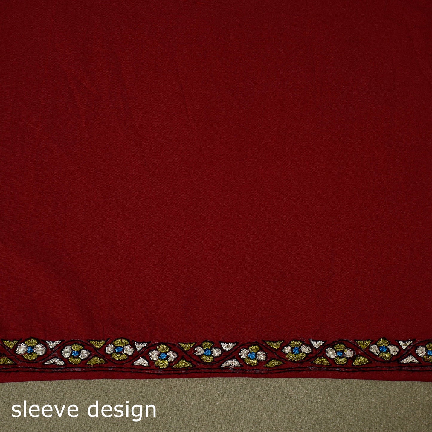 Red Hand Embroidery Cotton Kashida Kurta Material