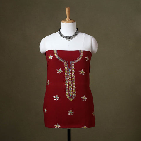 Red - hand embroidery cotton kashida unstitched kurta