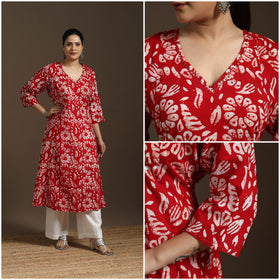 Hand embroidery cotton a-line batik kurta for women 02