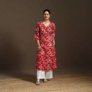 Hand embroidery cotton a-line batik kurta for women 02
