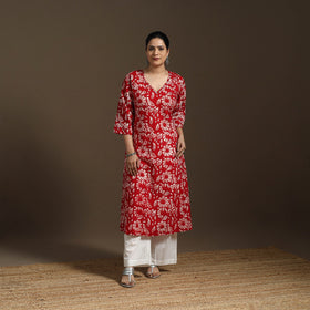 Hand embroidery cotton a-line batik kurta for women 02