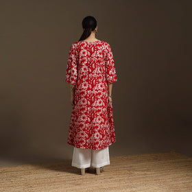 Hand embroidery cotton a-line batik kurta for women 02