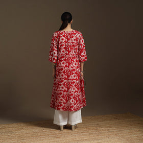 Hand embroidery cotton a-line batik kurta for women 02