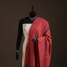 Red Hand Embroidery Khes Handwoven Cotton Kantha Dupatta