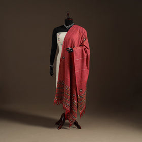 Red Hand Embroidery Khes Handwoven Cotton Kantha Dupatta