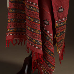 Red Hand Embroidery Khes Handwoven Cotton Kantha Dupatta