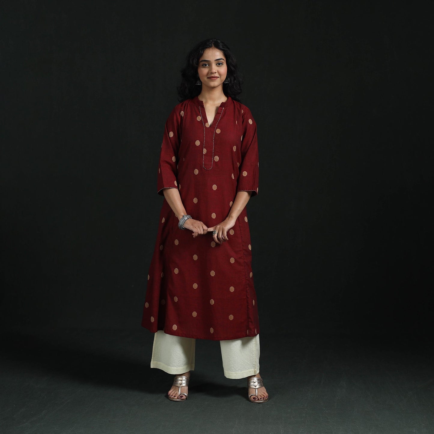 Hand embroidery a-line cotton jacquard kurta for women 11