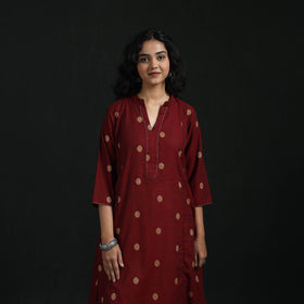 Hand embroidery a-line cotton jacquard kurta for women 11