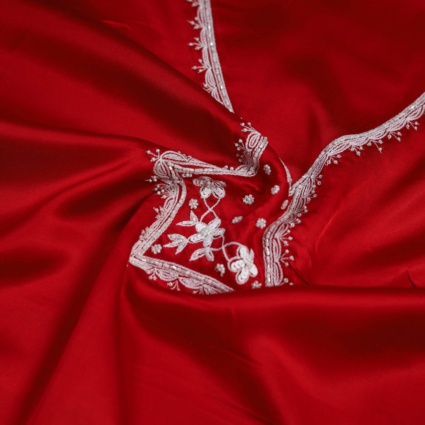 Buy Red Hand Embroidery Modal Silk Kurta Material