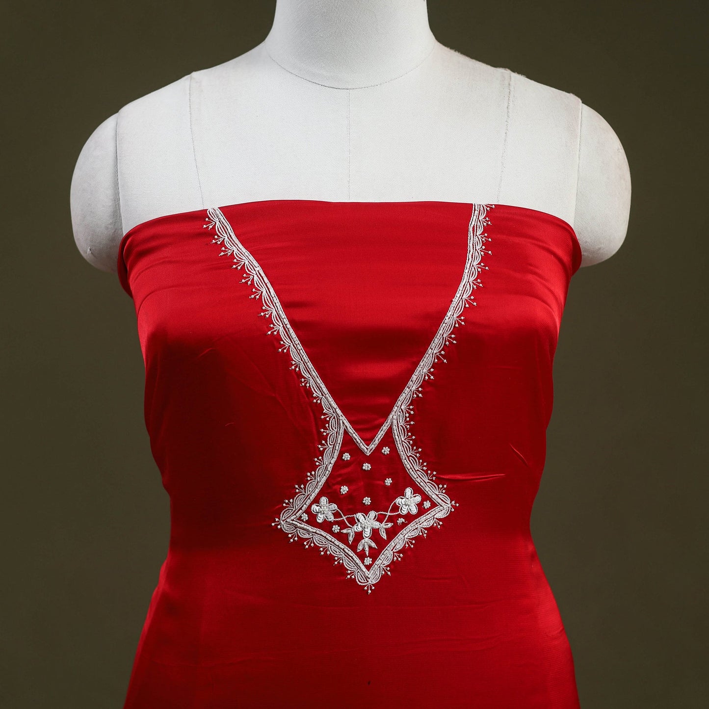 Buy Red Hand Embroidery Modal Silk Kurta Material