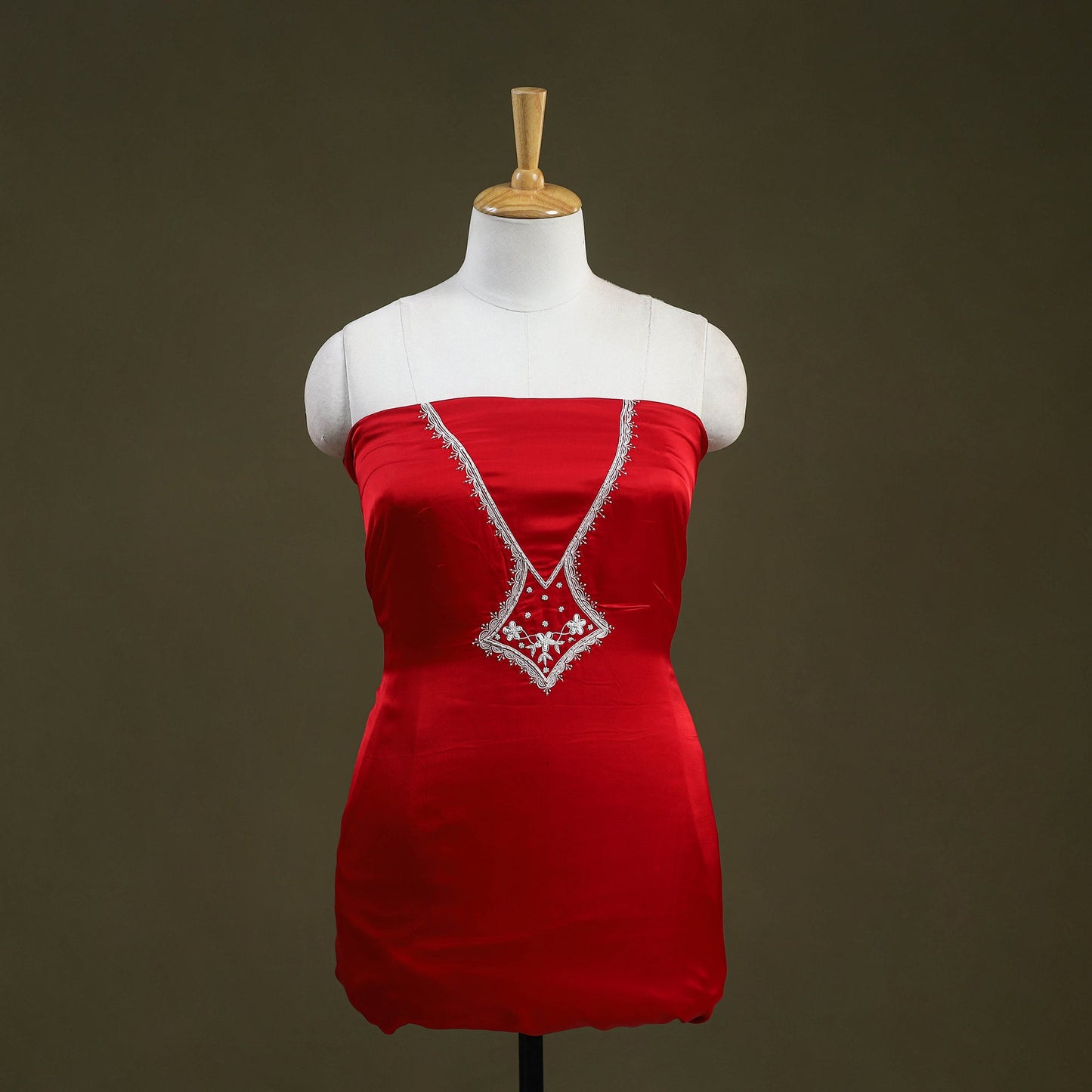 Buy Red Hand Embroidery Modal Silk Kurta Material