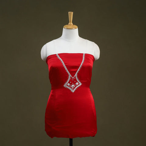 Buy Red Hand Embroidery Modal Silk Kurta Material