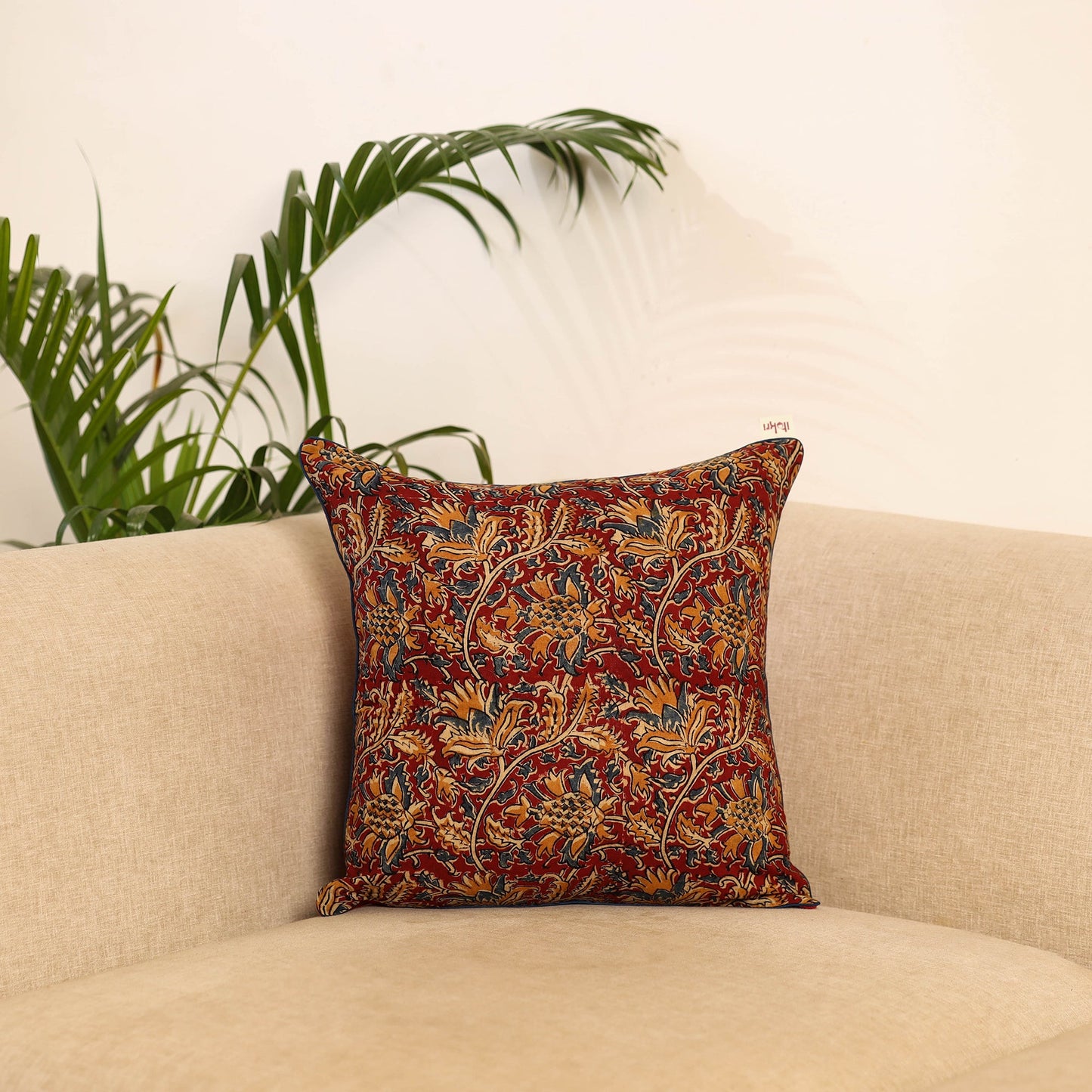 Red - hand kalamkari cushion cover 29 - handcrafted