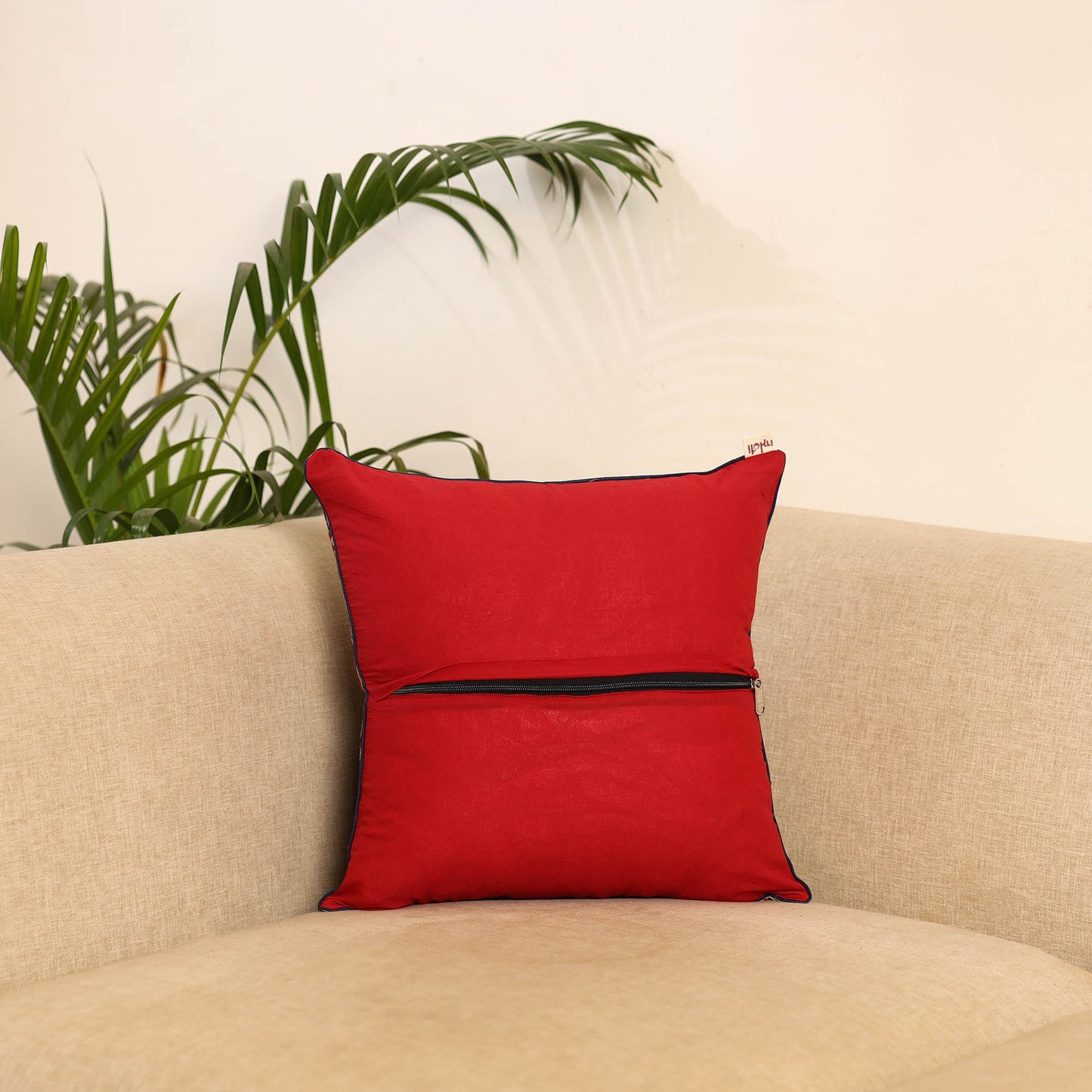 Red - hand kalamkari cushion cover 33 - handcrafted