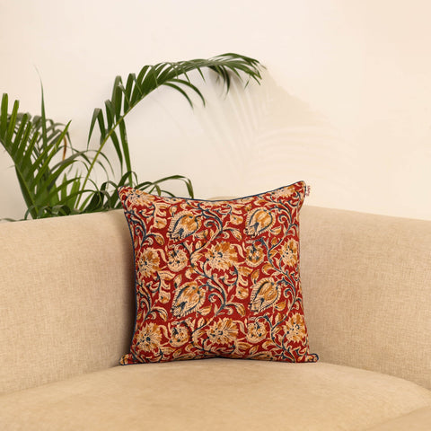 Red - hand kalamkari cushion cover 33 - handcrafted