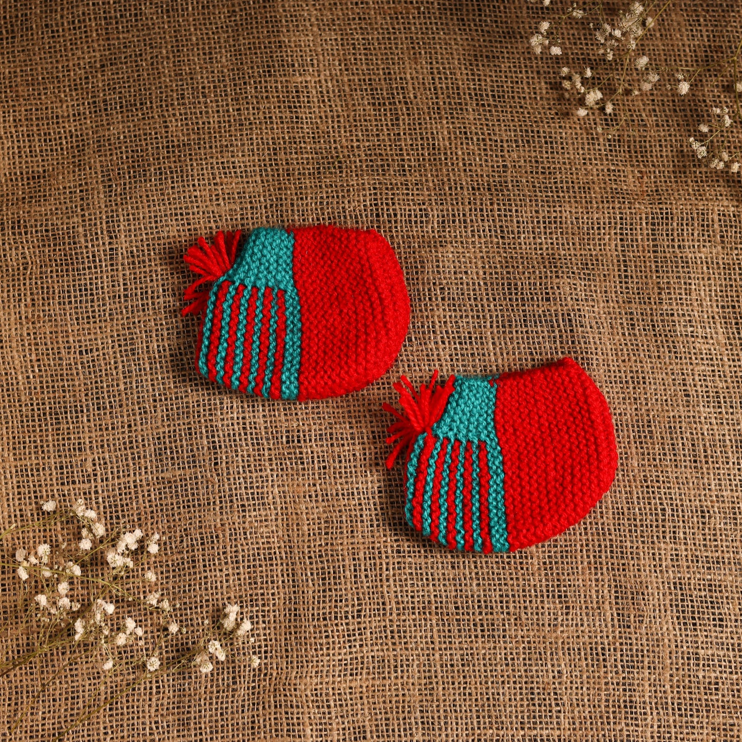 Red - hand knitted woollen socks for kids (6-12 months) 11