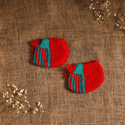 Red - hand knitted woollen socks for kids (6-12 months) 11