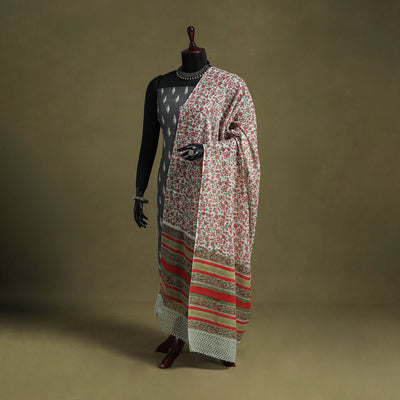 Red - hand mul cotton sanganeri dupatta 14 - handcrafted