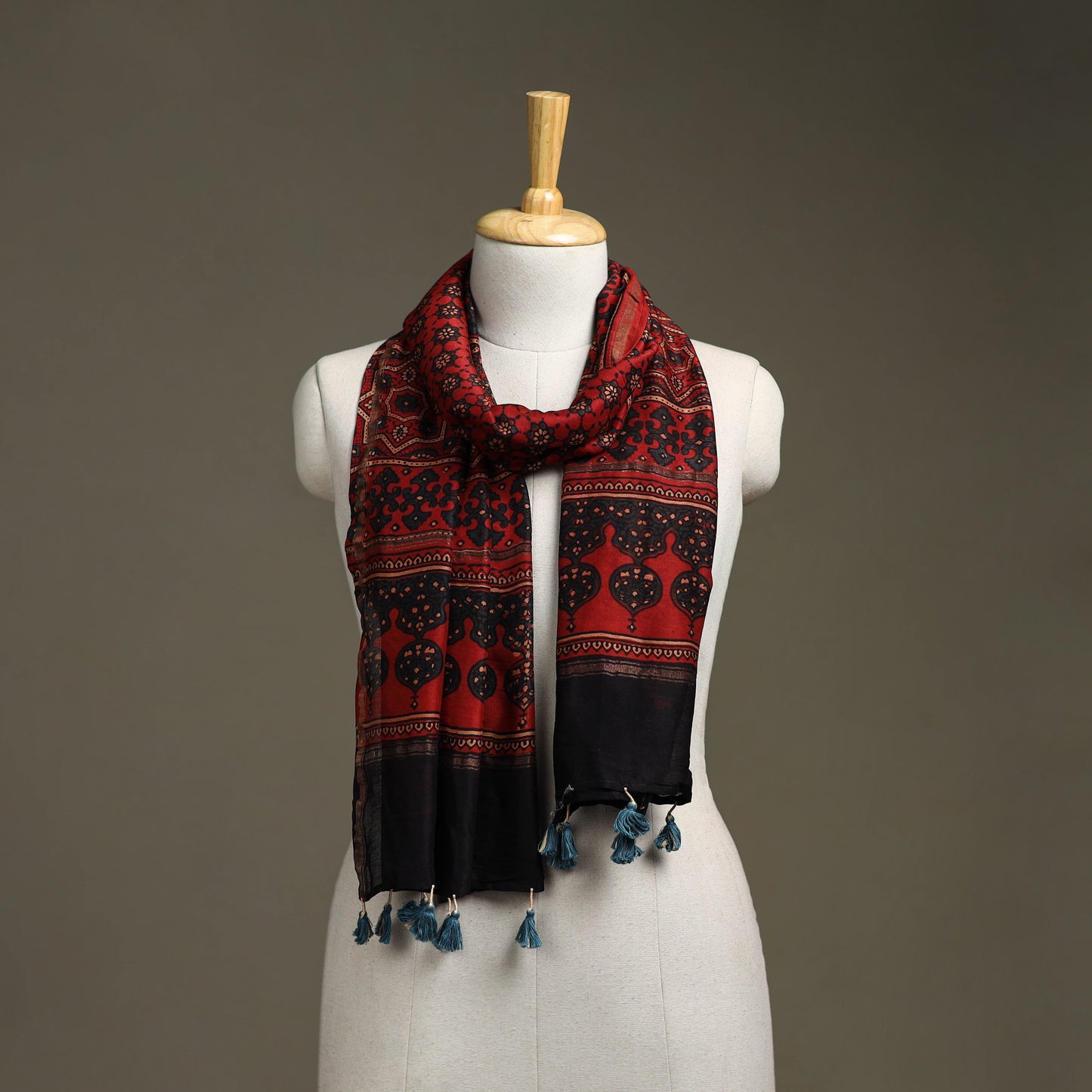 Hand natural dyed chanderi silk stole with tassels 03