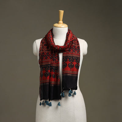 Hand natural dyed chanderi silk stole with tassels 03