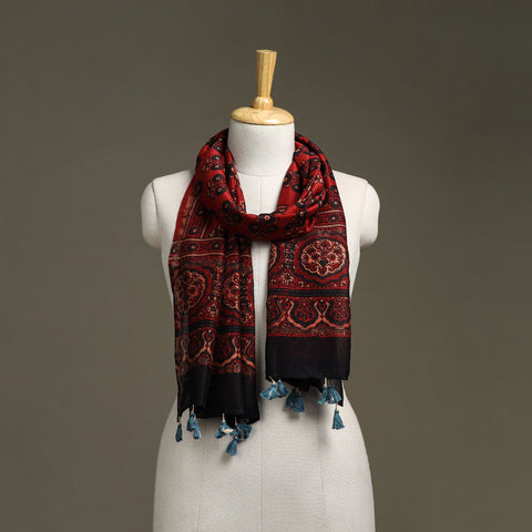 Hand natural dyed chanderi silk stole with tassels 04