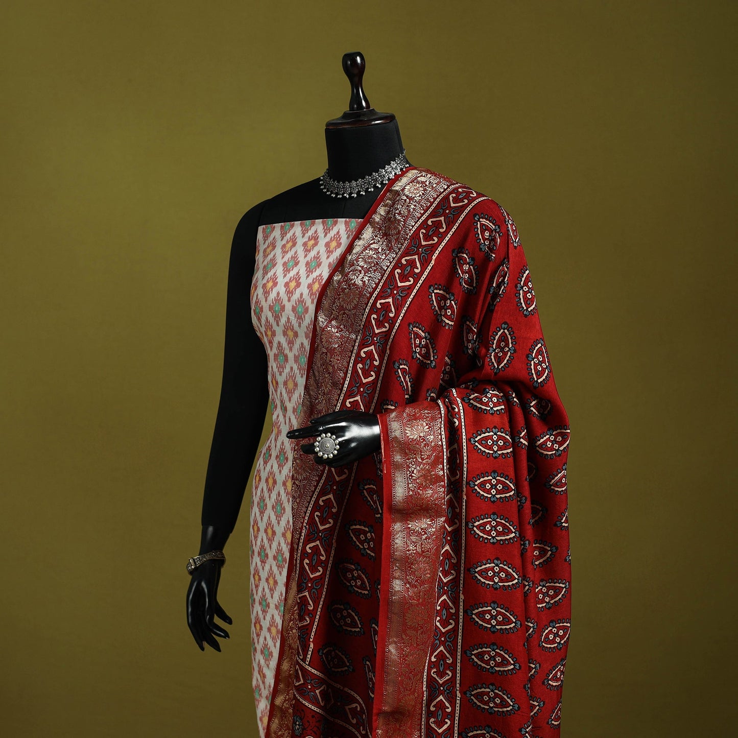 Hand natural dyed dola silk zari border dupatta