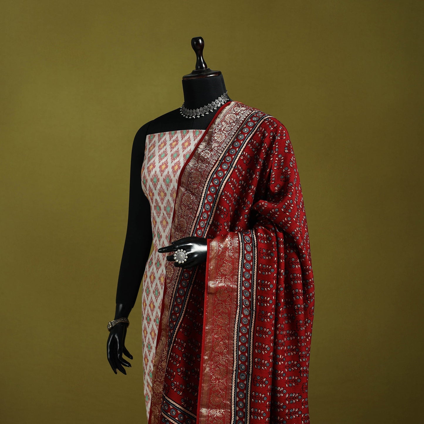 Hand natural dyed dola silk zari border dupatta