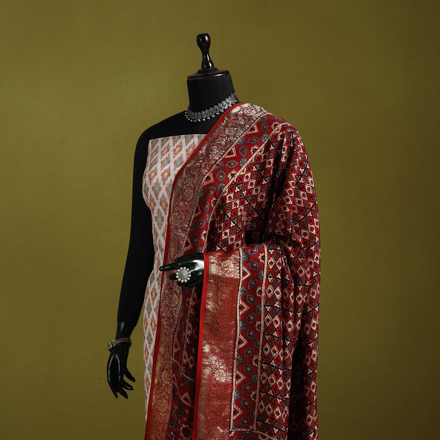 Hand natural dyed dola silk zari border dupatta