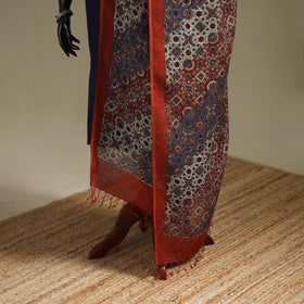 Hand natural dyed linen dupatta with tassels 17